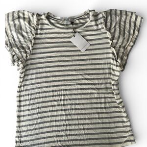 Green Envelope Striped Ruffle Sleeve Tee